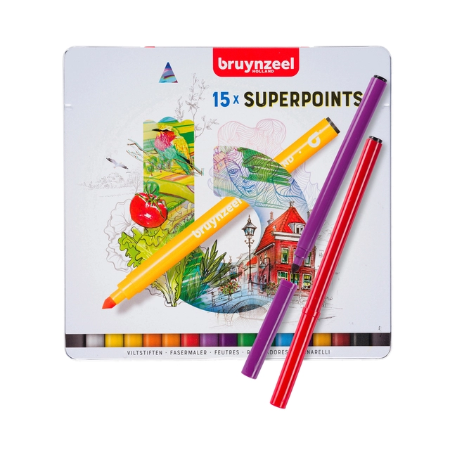 Een Viltstift Bruynzeel Super Points blik à 15 kleuren koop je bij Unimark Office B.V.