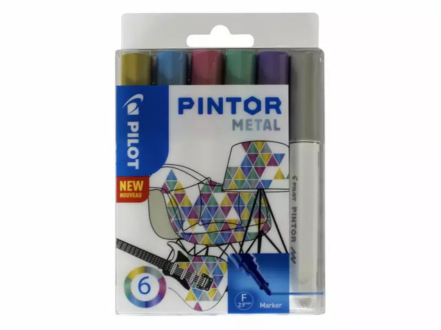 Verfstift Pilot Pintor metallic fijn assorti etui à 6 stuks