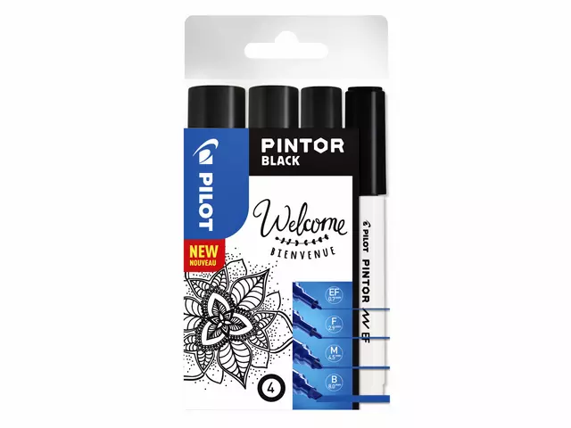 Een Verfstift Pilot Pintor assorti breedtes zwart etui à 4 stuks koop je bij Tonerinktshop