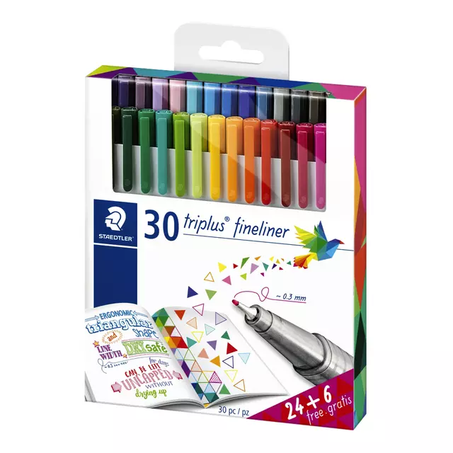 Een Fineliner Staedtler Triplus 334 0,3mm assorti set à 24 + 6 gratis koop je bij Klik Office BV