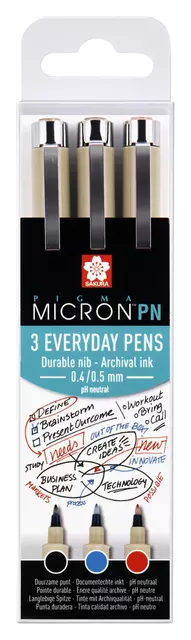 Een Fineliner Sakura pigma micron 0.4mm blister à 3 stuks assorti koop je bij KantoorProfi België BV