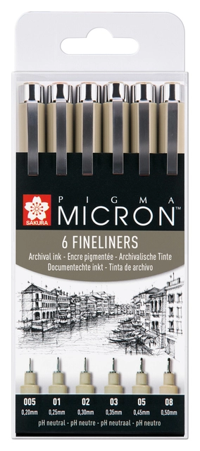 Een Fineliner Sakura pigma micron set 6stuks zwart koop je bij Omnia 4 Office