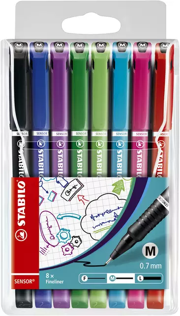 Een Fineliner STABILO Sensor 187/8 medium assorti etui à 8 stuks koop je bij Van Hoye Kantoor BV