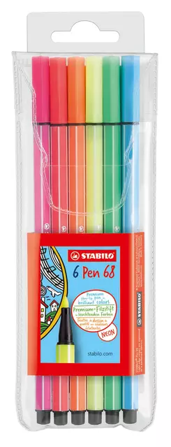 Een Viltstift STABILO Pen 68 medium fluor assorti etui à 6 stuks koop je bij EconOffice