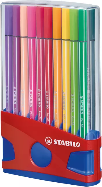 Een Viltstift STABILO Pen 68/20 ColorParade in rood/blauw etui medium assorti etui à 20 stuks koop je bij KantoorProfi België BV
