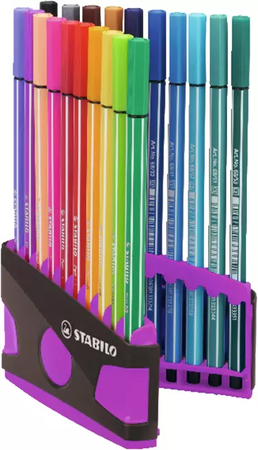 Een Viltstift STABILO Pen 68/20 ColorParade in antraciet/roze etui medium assorti etui à 20 stuks koop je bij Van Hoye Kantoor BV