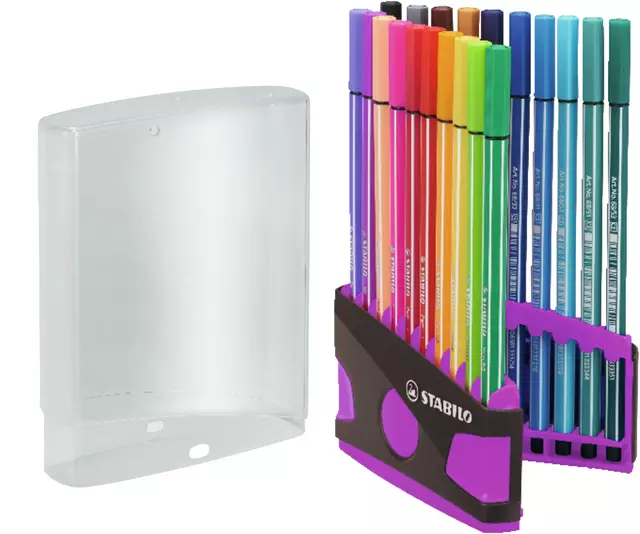 Een Viltstift STABILO Pen 68/20 ColorParade in antraciet/roze etui medium assorti etui à 20 stuks koop je bij Van Hoye Kantoor BV