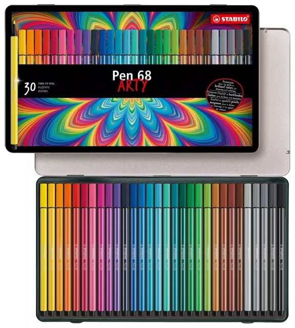 Een Viltstift STABILO Pen 68/30 Arty medium assorti blik à 30 stuks koop je bij Tonerinktshop