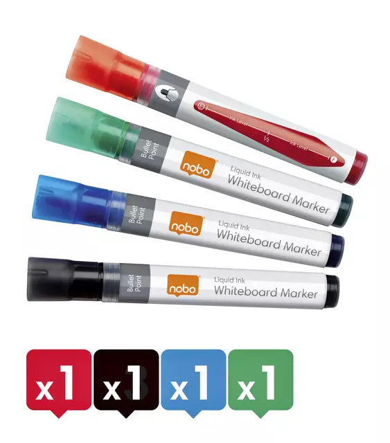 Een Viltstift Nobo whiteboard Liquid ink rond assorti 3mm 4st koop je bij KantoorProfi België BV