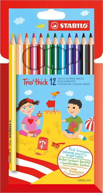 Een Kleurpotloden STABILO 203 Trio dik assorti kartonnen etui à 12 stuks koop je bij EconOffice