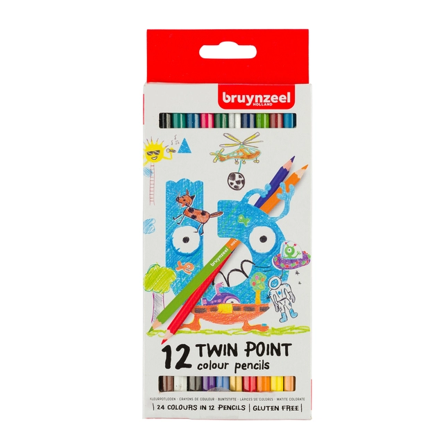 Een Kleurpotlood Bruynzeel Kids Twin Point blister à 12 stuks assorti koop je bij Buro De Peuter