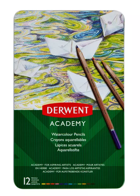 Een Kleurpotloden Derwent Academy aquarel blik à 12 stuks assorti koop je bij Van Leeuwen Boeken- en kantoorartikelen
