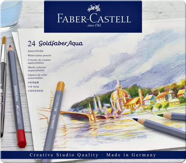 Een Kleurpotloden Faber-Castell Goldfaber aquarel assorti blik à 24 stuks koop je bij EconOffice