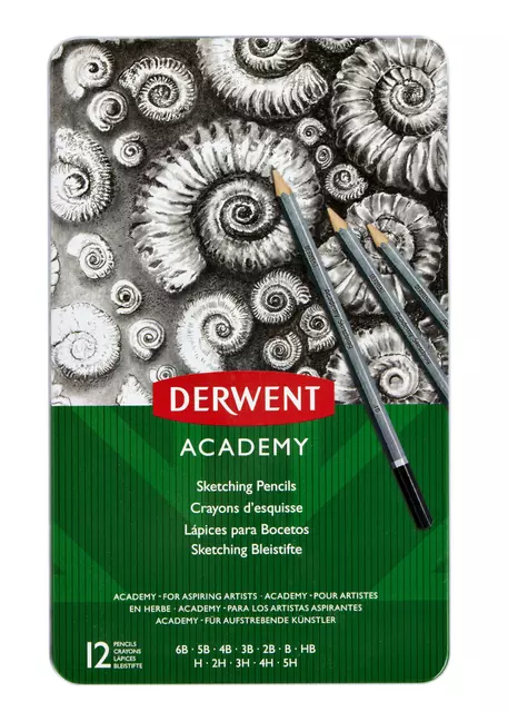 Een Potlood Derwent Academy 6B5H assorti hardheden blik à 12 stuks koop je bij Van Leeuwen Boeken- en kantoorartikelen
