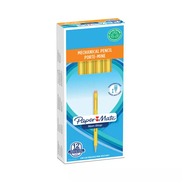 Een Crayon Paper Mate Non-Stop HB Clip et gomme jaune koop je bij Van Hoye Kantoor BV