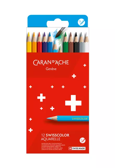 Een Kleurpotloden Caran D'ache aquarel doos à 12stuks koop je bij Van Leeuwen Boeken- en kantoorartikelen