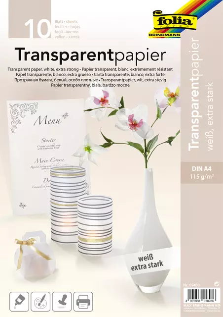 Een Transparant papier Folia A4 115gr 10 vel wit koop je bij MV Kantoortechniek B.V.