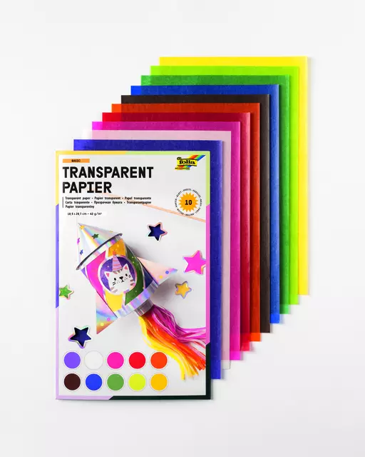 Een Transparant papier Folia 18.5x29.7cm 42gr 10 vel 10 kleuren koop je bij EconOffice