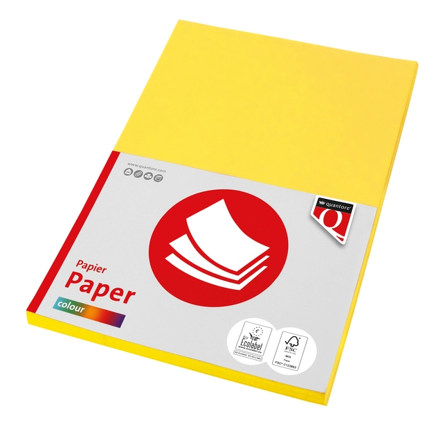 Een Kopieerpapier Quantore Colour A4 120gr geel 100vel koop je bij Van Hoye Kantoor BV