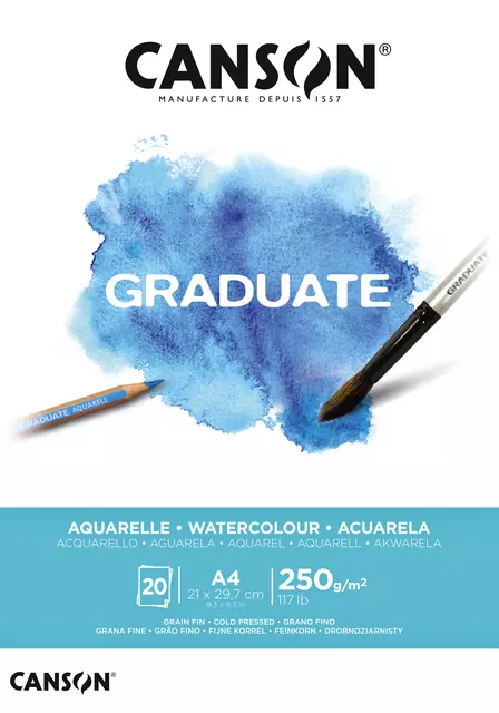 Een Aquarelblok Canson Graduate A4 250gr 20vel koop je bij EconOffice