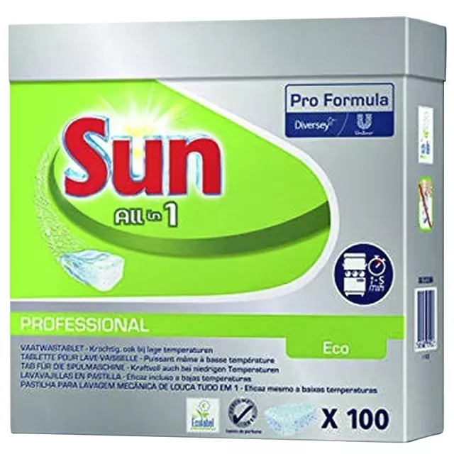 Een Vaatwastabletten Sun All-in-one Eco 100 stuks koop je bij Van Leeuwen Boeken- en kantoorartikelen