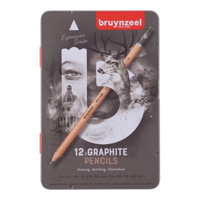 Een Grafietpotlood Bruynzeel Expression set á 12 breedtes grijs koop je bij Tonerinktshop