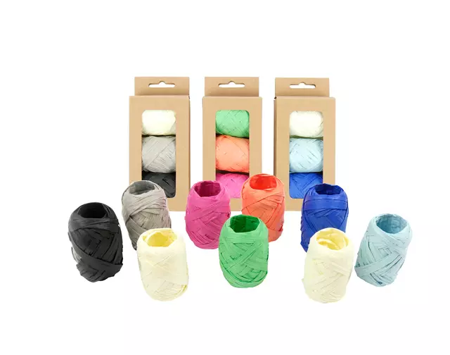 Een Lint raffia assorti: oranje, groen & roze koop je bij NiceSupplies.nl