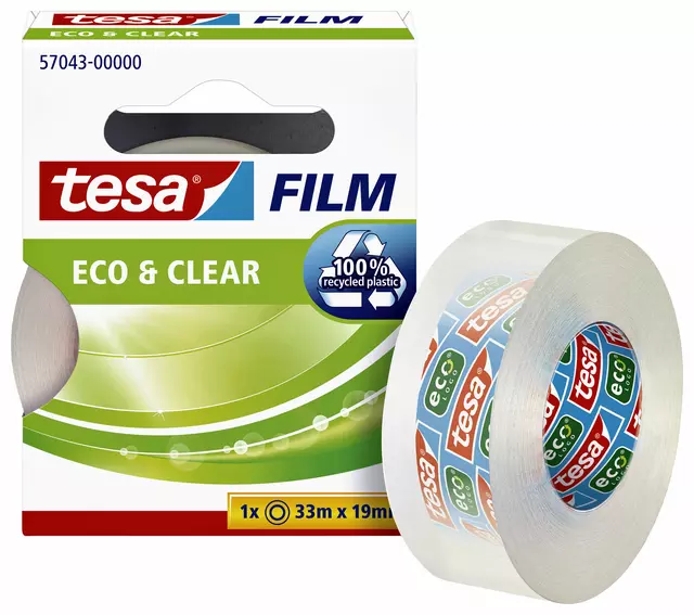 Een Plakband tesafilm® Eco & Clear 33mx19mm transparant koop je bij MV Kantoortechniek B.V.