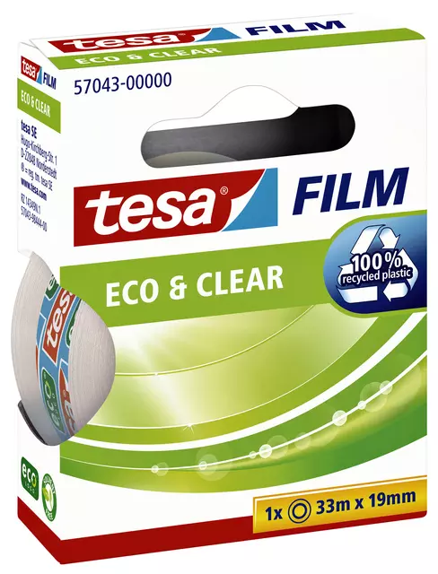 Een Plakband tesafilm® Eco & Clear 33mx19mm transparant koop je bij Van Leeuwen Boeken- en kantoorartikelen