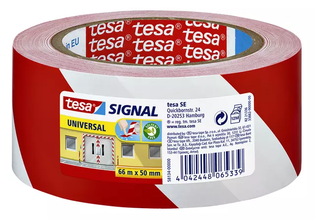 Een Waarschuwings- en markeringstape tesa® Signal Universal 66mx50mm rood/wit koop je bij Van Leeuwen Boeken- en kantoorartikelen