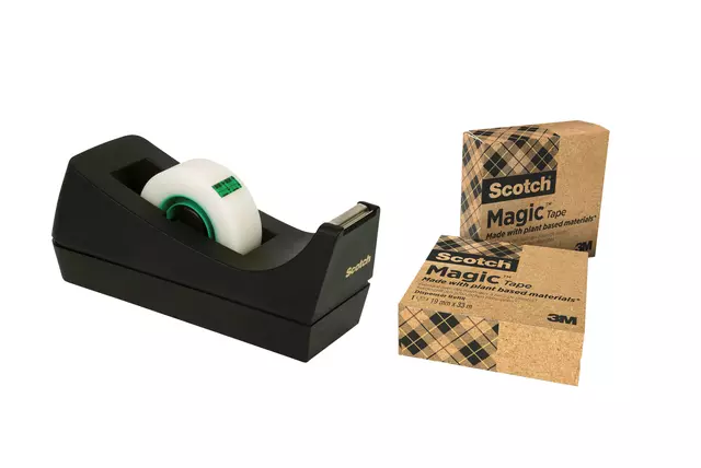 Een Plakbandhouder Scotch C38 recycled zwart + 3rol magic tape 900 19mmx33m koop je bij MV Kantoortechniek B.V.