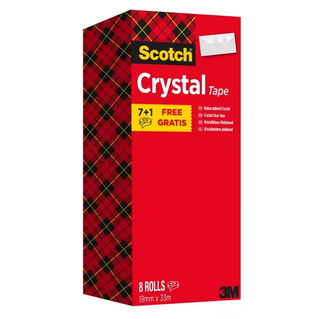 Een Plakband Scotch Crystal 600 19mmx33m transparant 7+1 gratis koop je bij Totaal Kantoor Goeree