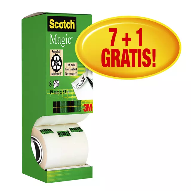 Een Plakband Scotch Magic 810 19mmx33m onzichtbaar mat 7+1 gratis koop je bij EconOffice
