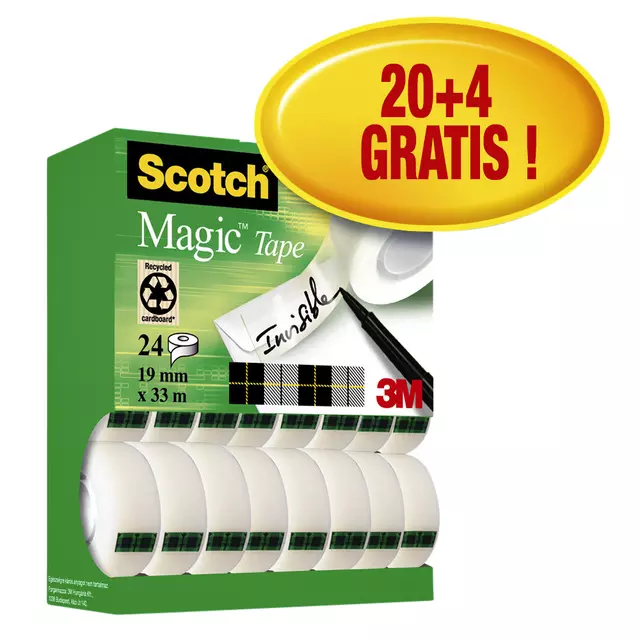 Een Plakband Scotch Magic 810 19mmx33m onzichtbaar mat 20+4 gratis koop je bij KantoorProfi België BV