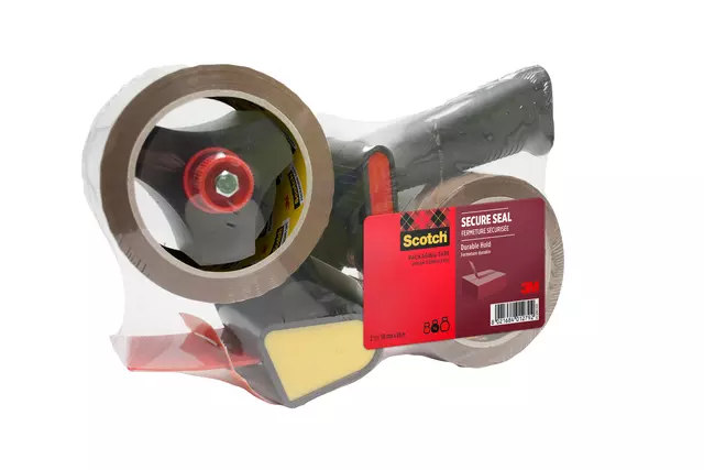 Een Verpakkingstape dispenser Scotch met 2 rollen Secure seal tape 50mmx66m bruin koop je bij Van Hoye Kantoor BV