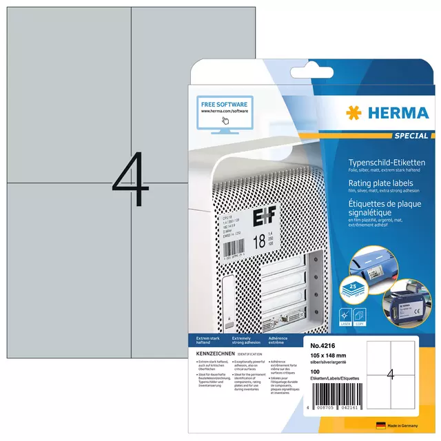 Een Etiket HERMA 4216 105x148mm weerbestendig zilver 100stuks koop je bij EconOffice