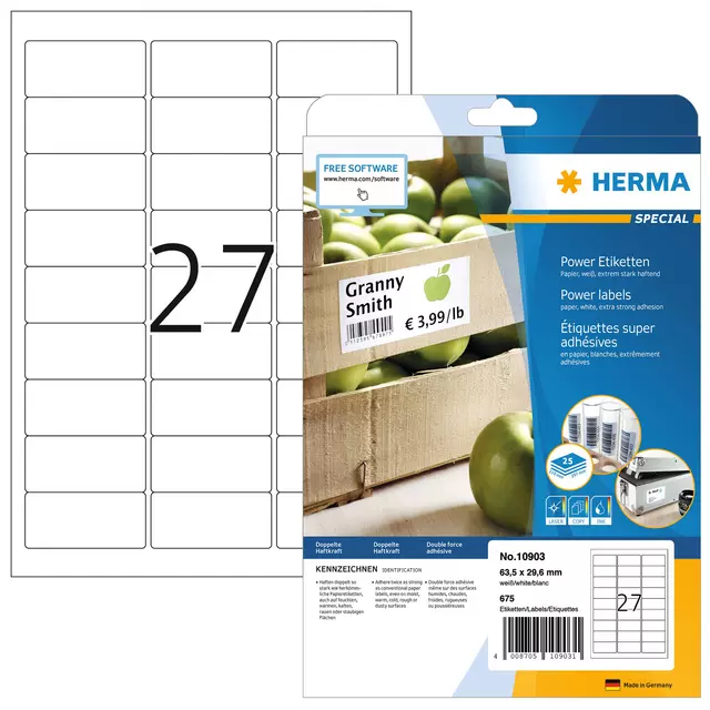 Een Etiket HERMA Power 10903 63.5x29.6mm wit 675stuks koop je bij Unimark Office B.V.