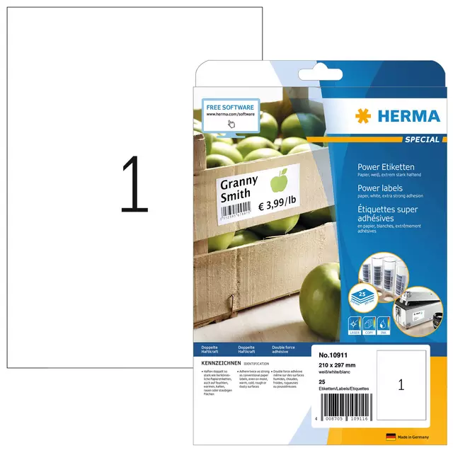 Een Etiket HERMA Power 10911 210x297mm wit 25stuks koop je bij Unimark Office B.V.