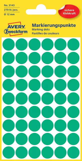 Een Etiket Avery Zweckform 3143 rond 12mm groen 270stuks koop je bij EconOffice