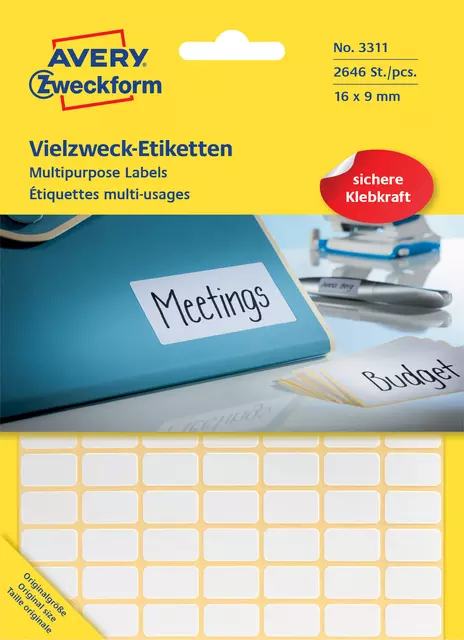 Buy your Etiket Avery Zweckform 3311 16x9mm wit 2646stuks at QuickOffice BV