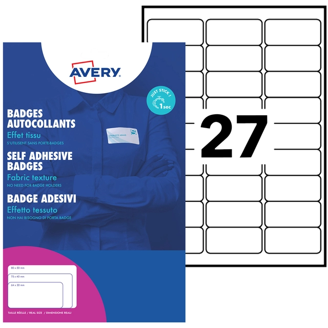 Een Naambadge etiket Avery L4784-20 63.5x29.6mm zk 540stuks koop je bij NiceSupplies.nl