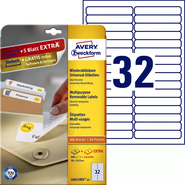 Een Etiket Avery Zweckform L6031REV-25 96x16.9mm afneembaar wit 800stuks koop je bij EconOffice