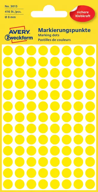 Een Etiket Avery Zweckform 3013 rond 8mm geel 416stuks koop je bij EconOffice