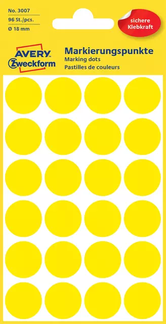 Een Etiket Avery Zweckform 3007 rond 18mm geel 96stuks koop je bij EconOffice
