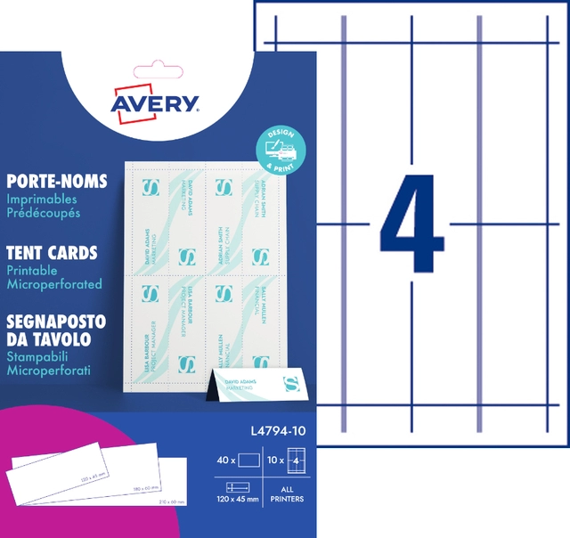 Een Tafelnaambord Avery L4794-10 120x45mm wit 10 stuks koop je bij KantoorProfi België BV