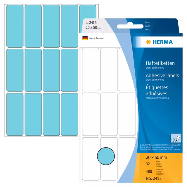 Etiket HERMA 2413 20x50mm blauw 480stuks