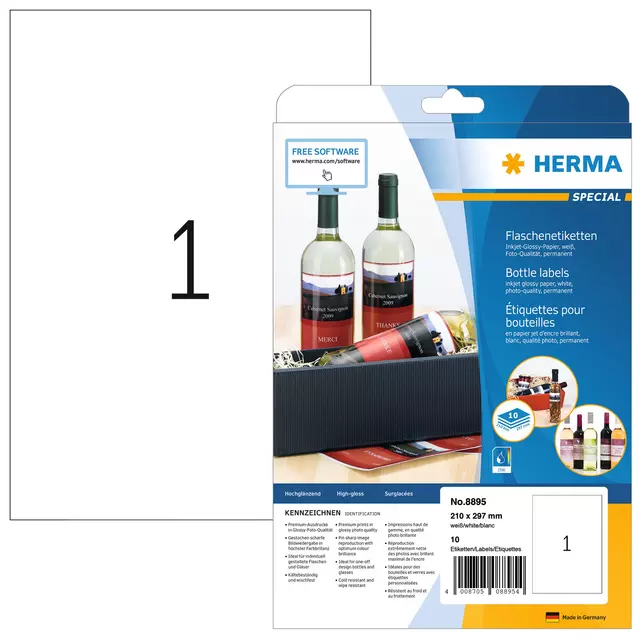 Een Etiket HERMA 8895 210x297mm A4 glossy wit 10stuks koop je bij KantoorProfi België BV