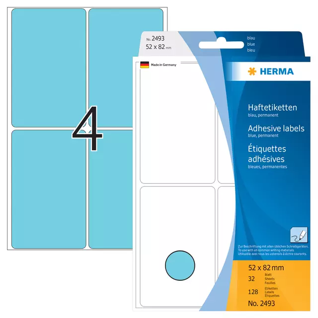 Een Etiket HERMA 2493 52x82mm blauw 128stuks koop je bij KantoorProfi België BV