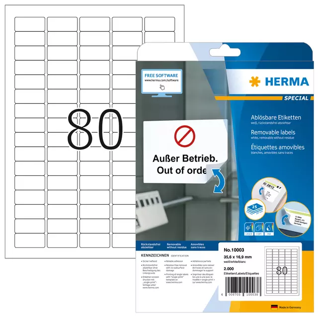 Een Etiket HERMA 10003 35.6x16.9mm verwijderbaar wit 2000stuks koop je bij Van Leeuwen Boeken- en kantoorartikelen