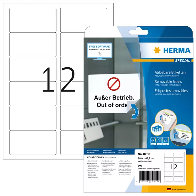 Een Etiket HERMA 10010 88.9x46.6mm verwijderbaar wit 300stuks koop je bij Van Leeuwen Boeken- en kantoorartikelen